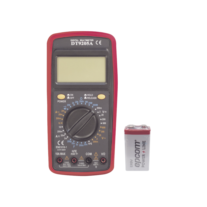 KIT Multimetro Digital DT9205A 600 Vcc / Vca CATII, con Pantalla LCD. Incluye Bateria ER-9V de 9V - Image 1