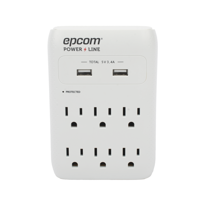 Multicontacto de Pared 110 Vca / Supresor de Picos 1080 Joules / 6 x Nema 5-15P / 2 x USB (5V @3.4A) - Image 1