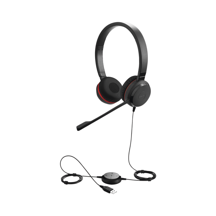 Jabra Evolve 30 Duo con conexion USB / 3.5mm, microfono con cancelacion de ruido y controlador en el cable con botones e indicadores LED (5399-829-309) - Image 1