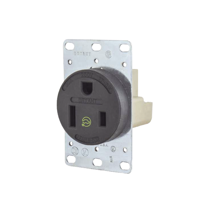 Receptaculo Individual de 50 A 250 V / 2 Polos 3 Hilos/ Nema 6- 50 R / Color Negro/ Grado Industrial-Comercial. - Image 1