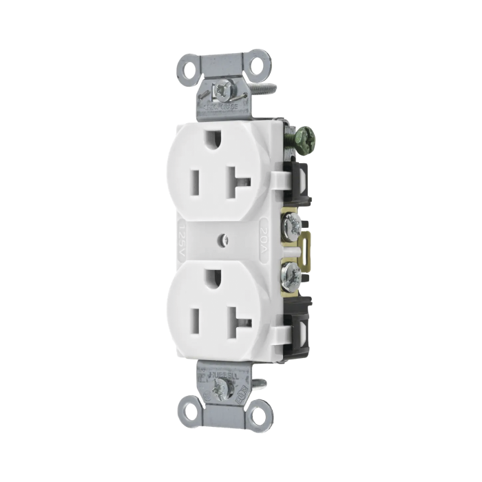 Contacto Di-plex 20 A, 125 V, 2 Polos, 3 Hilos, Cableado Posterior y Lateral, Color Blanco (Nema 5-20R). - Image 1