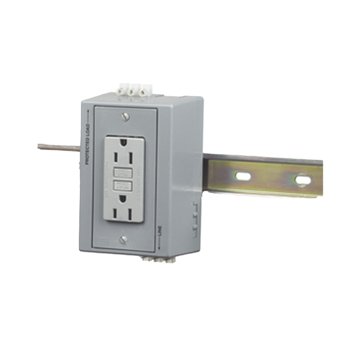 Caja Utilitaria para Montaje en Riel Din con Contacto Duplex de 15 A 125 V / Nema 5-15R / Gris. - Image 1
