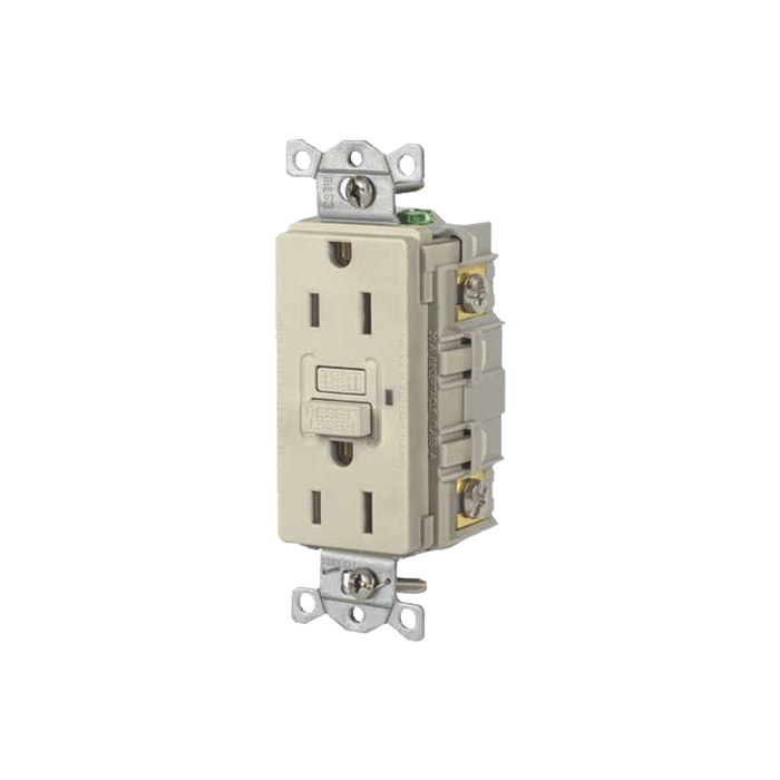 Contacto de Auto-verificacion GFCI con Interruptor de Falla a Tierra de 15 A 125 V 2 Polos/ Color Marfil / Nema 5-15R / Grado Industrial Comercial. - Image 1