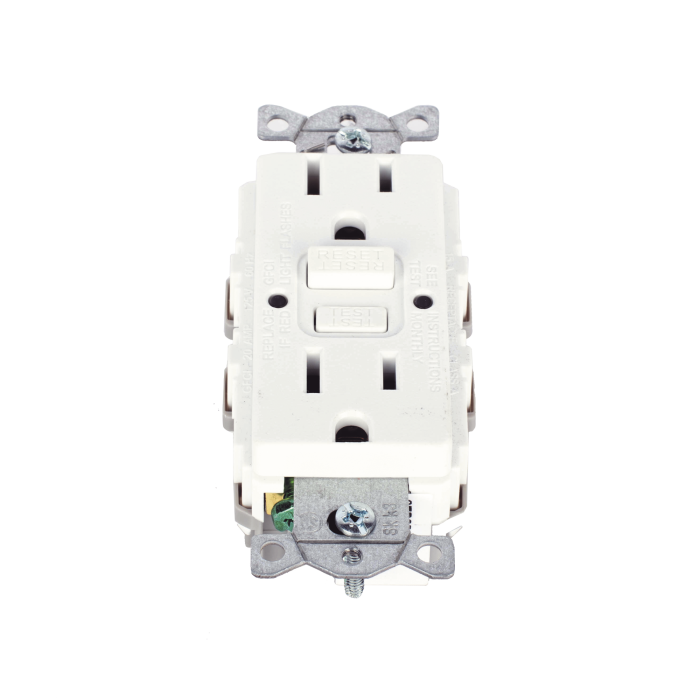 Contacto de Auto-verificacion GFCI con Interruptor de Falla a Tierra de 15 A 125 V 2 Polos, 3 Hilos Color Blanco (Nema 5-15R), Grado Comercial. - Image 1
