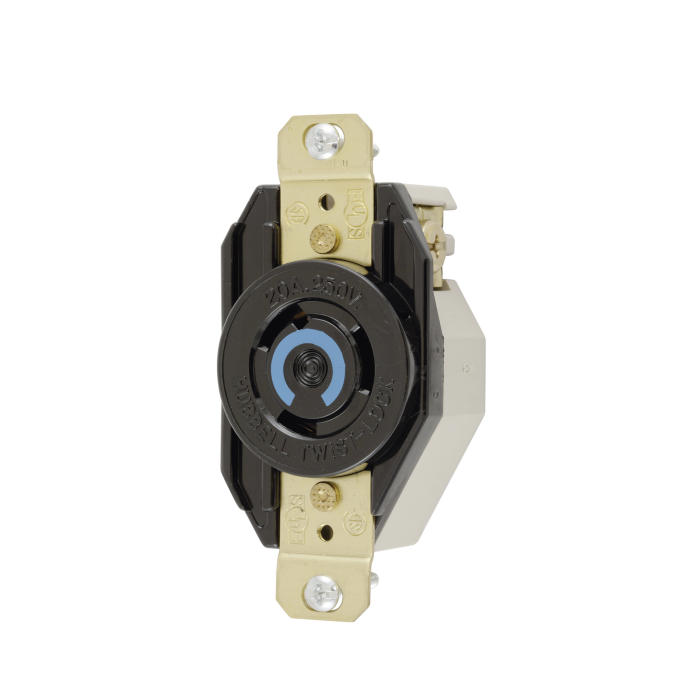 Receptaculo de Media Vuelta Industrial para Empotrar/ 20A 250V/ 2 Polos 3 Hilos/ NEMA L6-20R / Color Negro. - Image 1