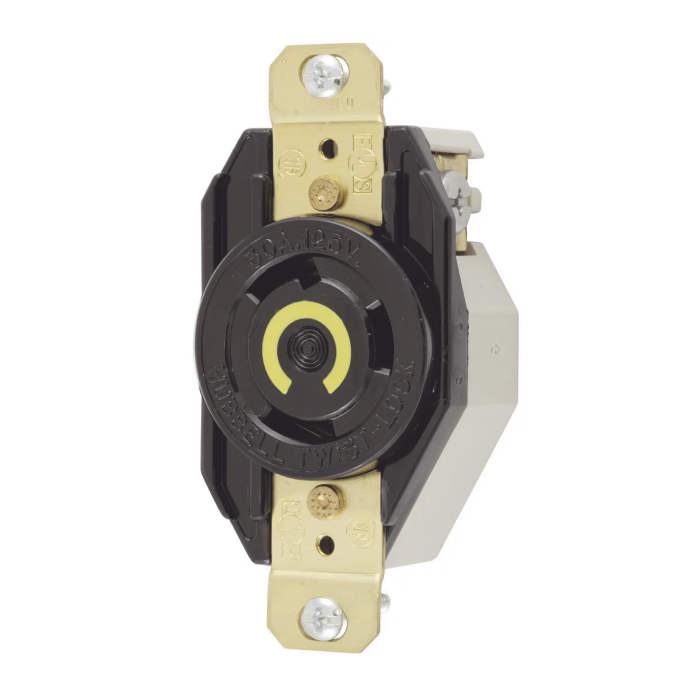 Receptaculo de Media Vuelta Industrial 30 A 125 V CA 2 Polos 3 Hilos (Nema L5-30R) Color Negro. - Image 1