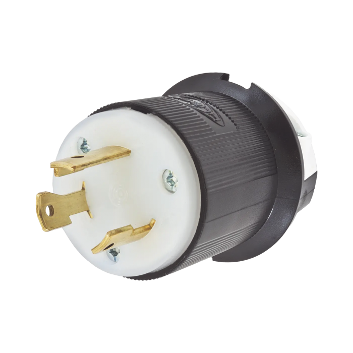 Clavija Industrial con Bloqueo de Media Vuelta / 30 A 125 V CA / 2 Polos 3 Hilos / Color Blanco y Negro / Nema L5-30P. - Image 1