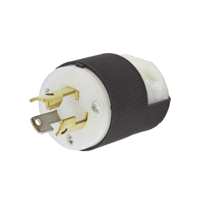 Clavija Industrial con Bloqueo de Media Vuelta / 15 A 125 V CA / 2 Polos 3 Hilos / Color Blanco y Negro / Nema L5-15P. - Image 1
