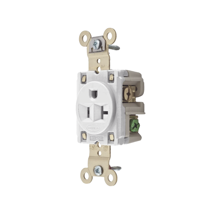 Contacto Sencillo / 20 A 125 V / 2 Polos 3 Hilos / Nema 5-20R / Color Blanco / Grado Industrial. - Image 1