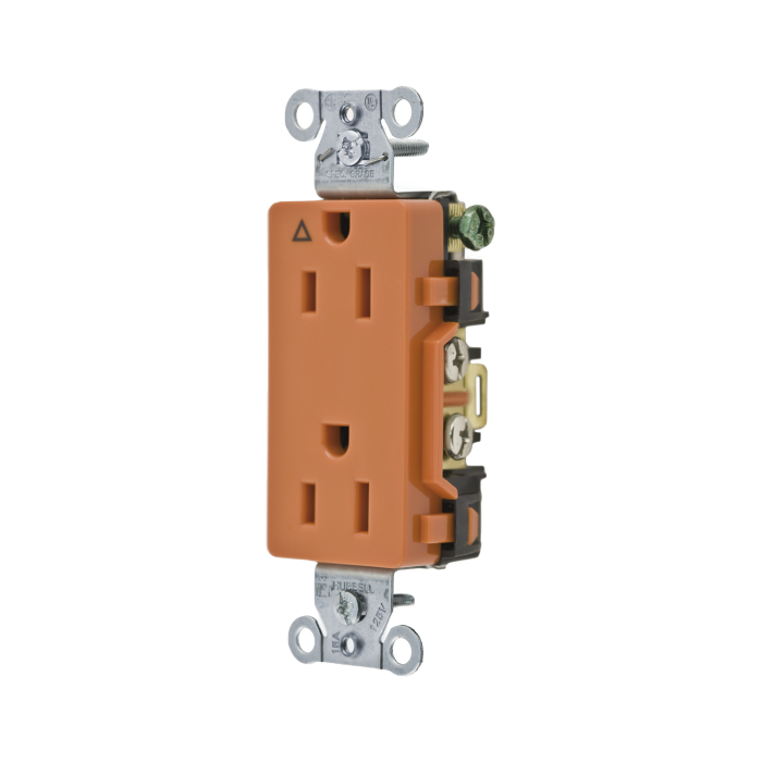 Contacto Di-plex Conexion a Tierra Aislada/ 15A 125V/ 2 polos 3 Hilos/ Nema 5-15R /Grado Comercial Decorativo/ Color Naranja. - Image 1