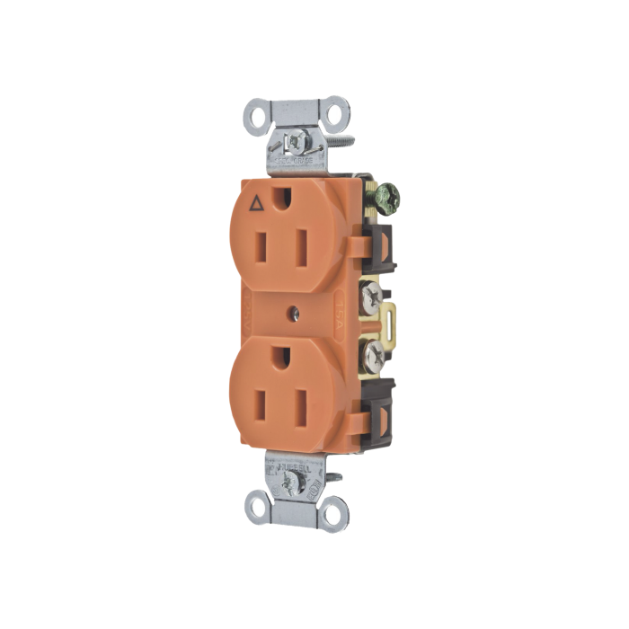 Contacto Di-plex Conexion a Tierra Aislada/ 15A 125V/ 2 polos 3 Hilos/ Nema 5-15R /Grado Comercial/ Color Naranja. - Image 1