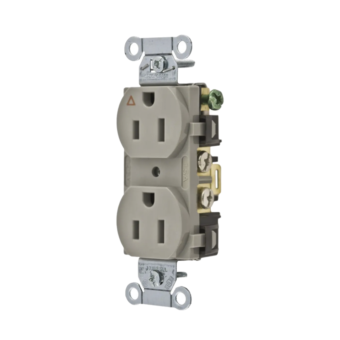 Contacto Di-plex Conexion a Tierra Aislada/ 15 A 125 V/ 2 Polos 3 Hilos/ Color Gris/ Nema 5-15R/ Grado Comercial. - Image 1