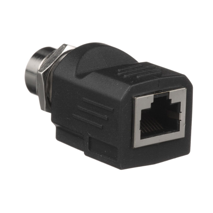 Adaptador IndustrialNetâ„¢ de M12 D-Code a Rj45, para Uso en Redes Industriales, Proteccion IP20 en RJ45 e IP68 en M12, Color Negro - Image 1