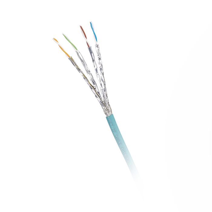 Bobina de Cable Blindado S/FTP Categori­a 6A, Uso Industrial con Resistencia al Aceite, Rayos UV y Abrasion, Multifilar (Flexible), Color Azul Cerceta, Bobina de 500m - Image 1