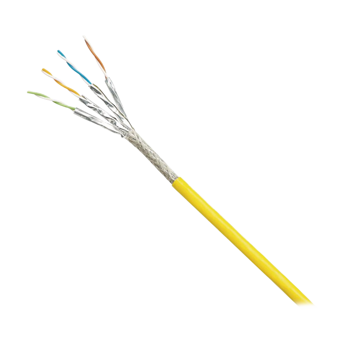 Bobina de Cable Blindado S/FTP Categori­a 6A, Uso Industrial con Resistencia al Aceite, Rayos UV y Abrasion, Multifilar (Flexible), Color Amarillo, Bobina de 500m - Image 1
