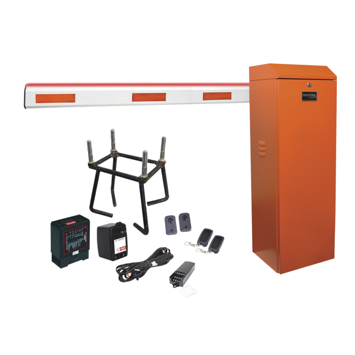 Kit COMPLETO Barrera Izquierda XB Naranja / Brazo Iluminado de 5 Metros con Iluminacion LED Rojo-Verde / Incluye Sensor de masa, Transformador, Lazo, Ancla, Fotoceldas y 2 Controles Inalambricos - Image 1