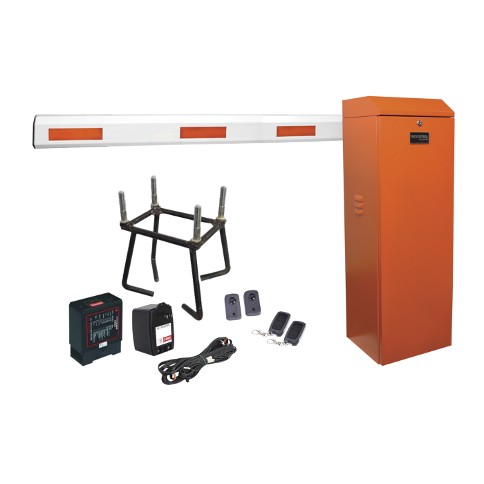 Kit COMPLETO Barrera Izquierda XB NARANJA / Brazo telescopico 3.6 ~ 5.5 M / Incluye Sensor de masa, Transformador, Lazo, Ancla, Fotoceldas y 2 Controles Inalambricos - Image 1