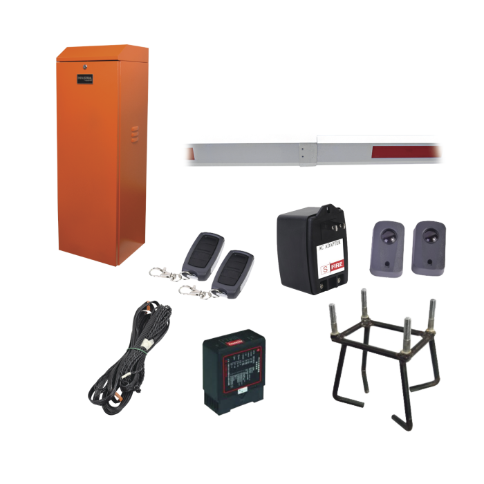 Kit COMPLETO Barrera Derecha XB NARANJADA / Brazo telescopico 3.6 ~ 5.5 M / Incluye Sensor de masa, Transformador, Lazo, Ancla, Fotoceldas y 2 Controles Inalambricos - Image 1