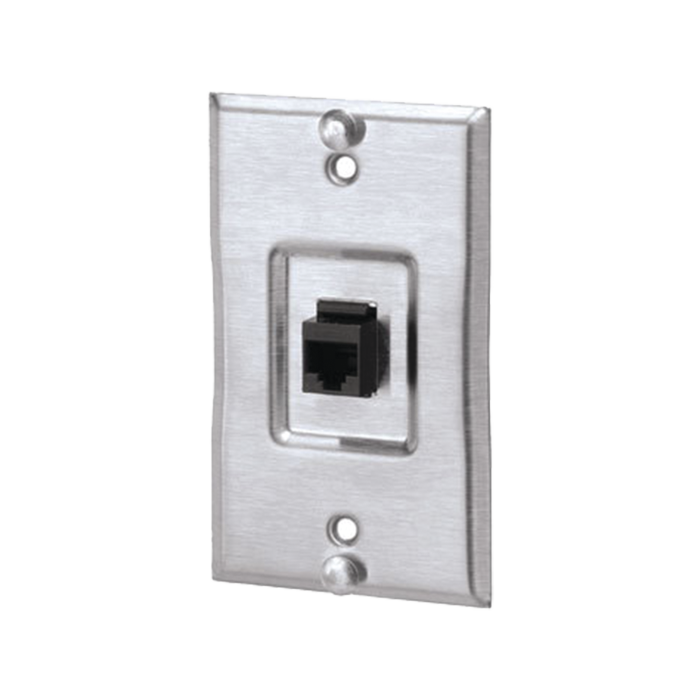 Placa de Pared Telefonica, Salida de 1 Puerto Keystone, Con Jack Cat5e Estilo TP, de Acero Inoxidable - Image 1