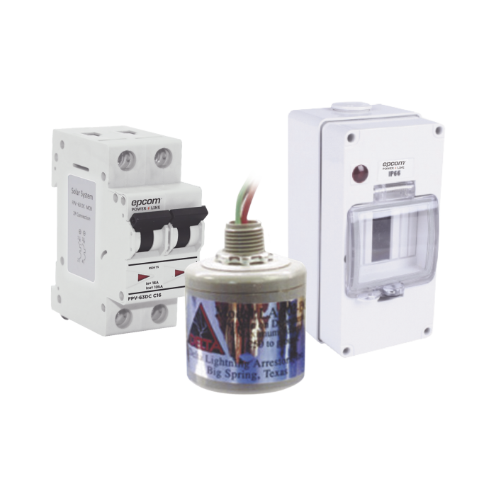 Kit de Centro de Carga Para Corriente Directa, Breaker de hasta 800 Vcc de 16 A con Supresor de Descargas Atmosfericas. - Image 1