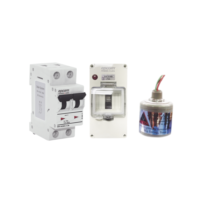 Kit de Centro de Carga Para Corriente Directa, Breaker de hasta 800 Vcc de 32 A con Supresor de Descargas Atmosfericas. - Image 1