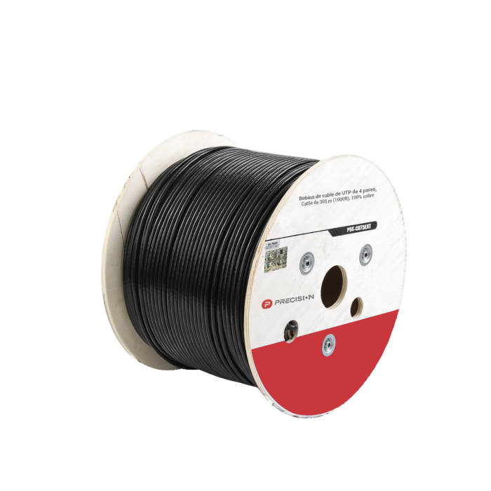 Bobina de cable de UTP de 4 pares Cat5e de 305 m (1000 ft), 100% Cobre, LDPE Resistente a rayos UV Relleno de Gel, Color Negro, 24 AWG, Uso en Exterior, Para Aplicaciones de Voz, Datos y Video - Image 1