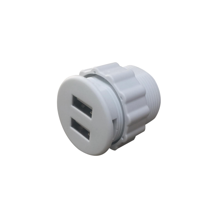 Mini empotrable redondo color blanco con 2 puertos USB, con cable - Image 1