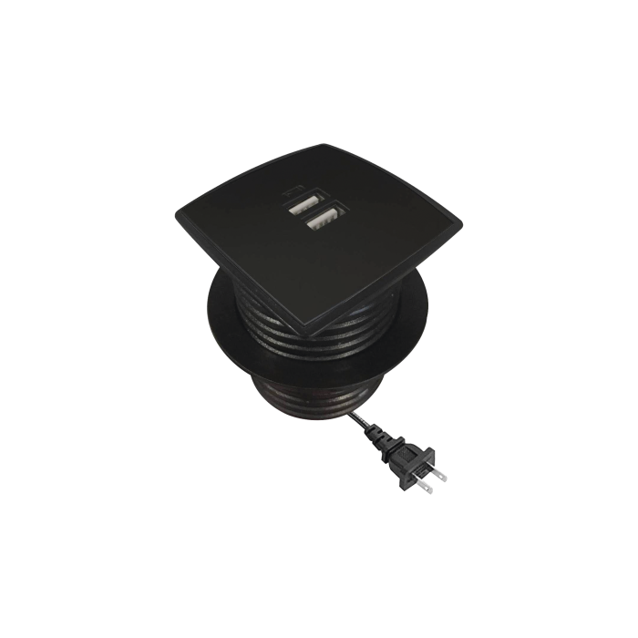 Caja cuadrada multy USB con 2 puertos USB y cable de corriente color negro - Image 1
