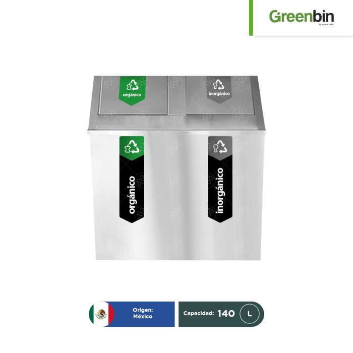 Basurero de acero inoxidable tapa campana doble Greenbin 140 L - Image 1