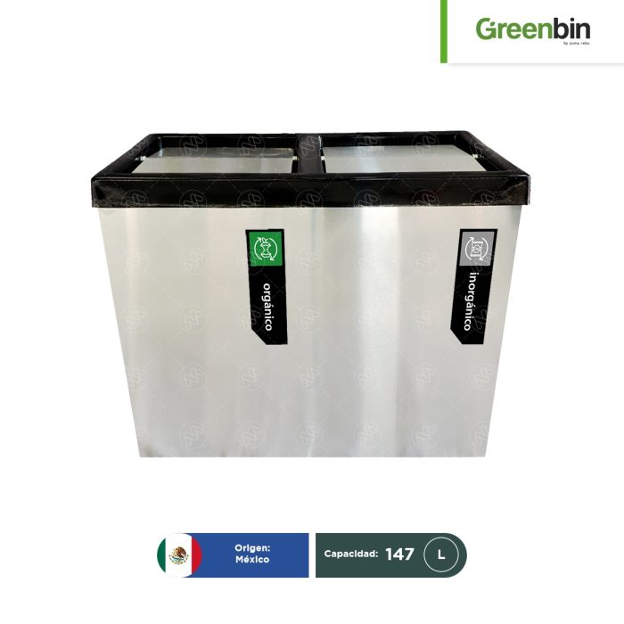 Basurero de acero inoxidable doble con tapa vaivén 147 L - Image 1