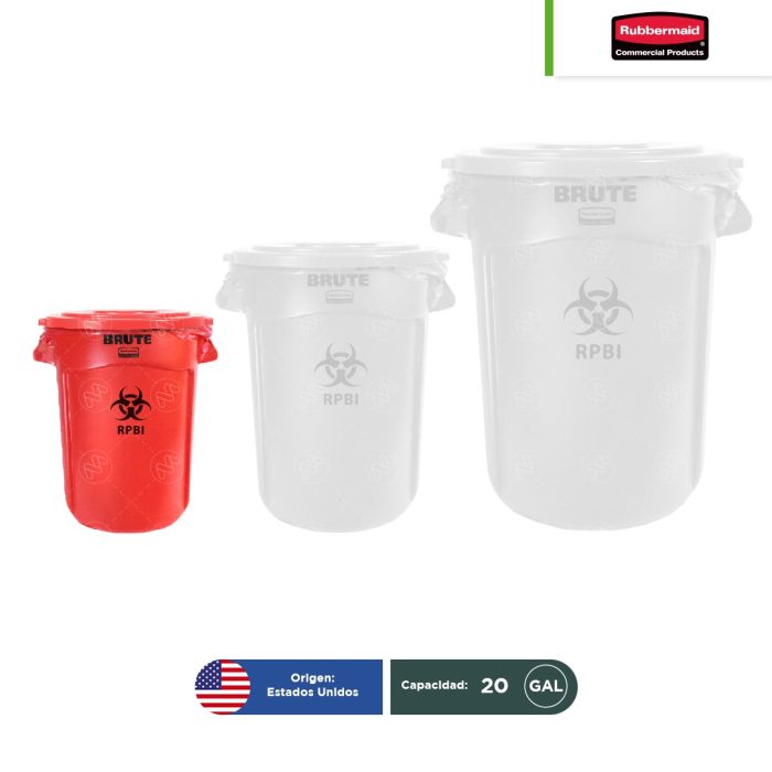Combo contenedor Brute RPBI 20, 32 y 44 Gal + paquete con 100 bolsas RPBI - Image 1