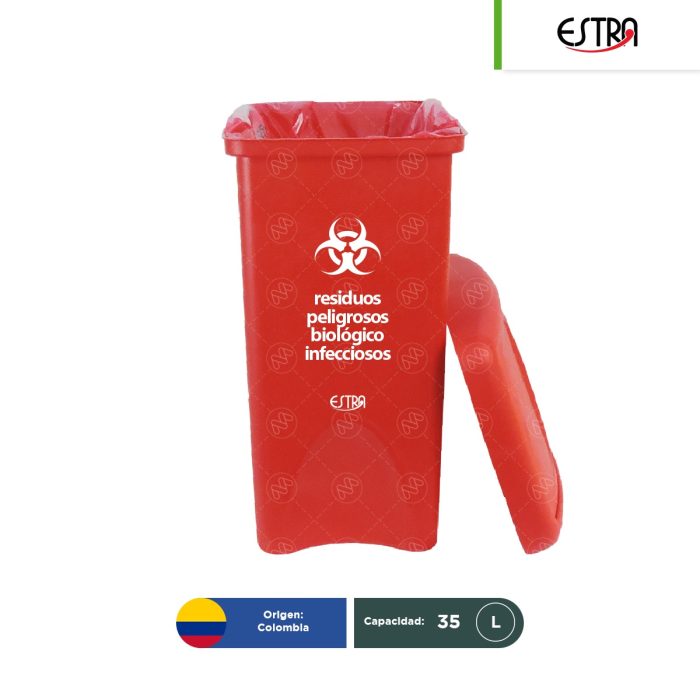 Combo bote de basura tapa vaivén Estra RPBI 35 L + paquete con 100 bolsas RPBI - Image 1
