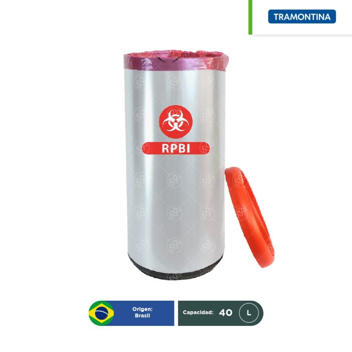 Combo bote de basura acero inoxidable tapa vaivén Tramontina RPBI 40 L + paquete con 100 bolsas RPBI - Image 1