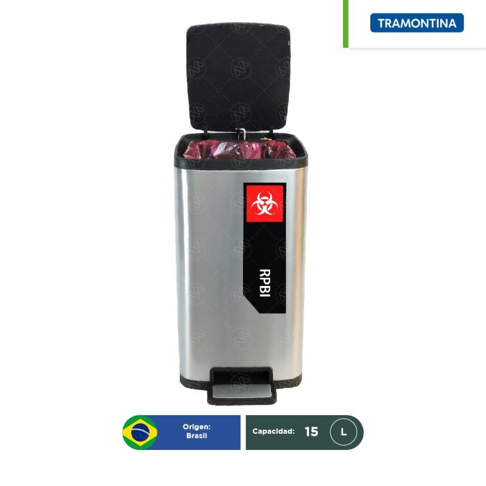 Combo bote de basura acero inoxidable con pedal Octos Tramontina RPBI 15 L + paquete con 100 bolsas RPBI - Image 1
