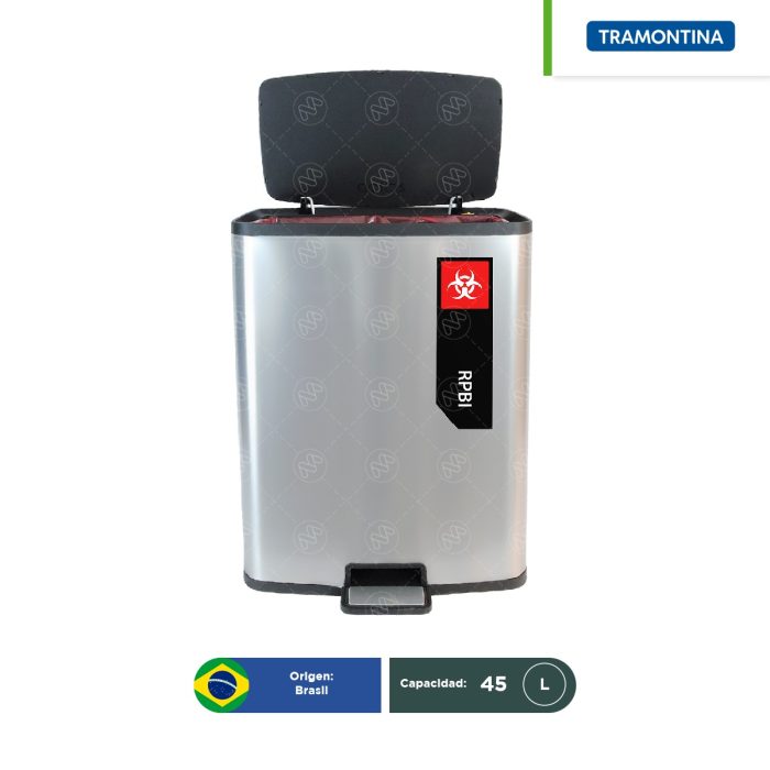 Combo bote de basura acero inoxidable con pedal Octos Tramontina RPBI 45 L + paquete con 100 bolsas RPBI - Image 1