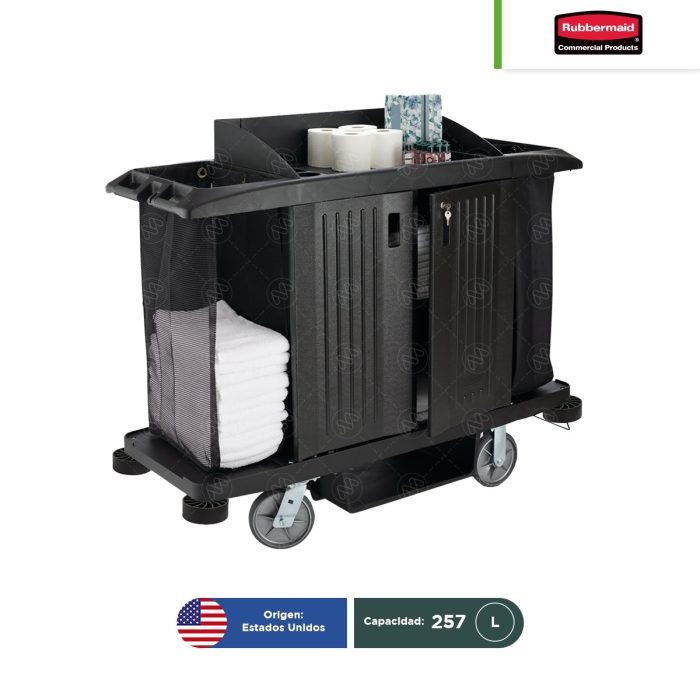 Carro de limpieza de tamaño completo ejecutivo con puertas de Rubbermaid - Image 1