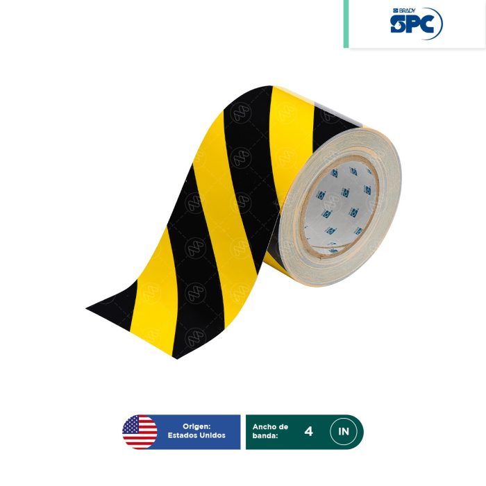 Cinta de seguridad de poliéster de franjas para marcar pisos ToughStripe SPC 4"x100' - Image 1