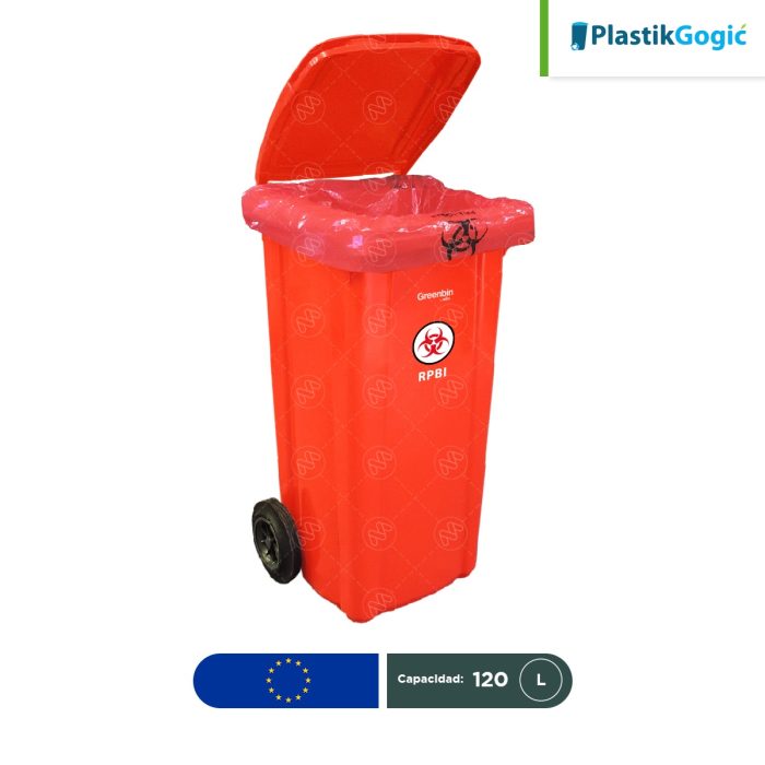 Combo contenedor con 2 ruedas Plastik Gogic RPBI 120 L + paquete con 100 bolsas RPBI - Image 1