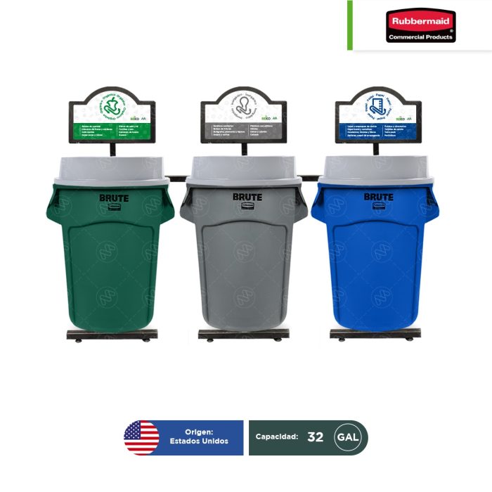 Estación de reciclaje 2 a 5 divisiones Rubbermaid Brute 32 Gal - Image 1