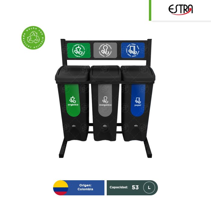 Estación ecológica 2 a 5 divisiones con botes de basura tapa vaiven Estra 53 L - Image 1