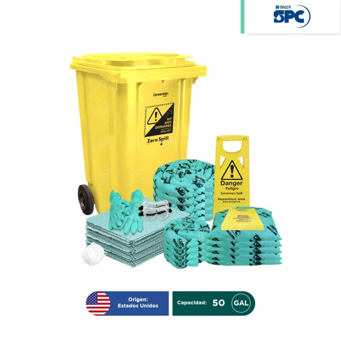 Kit antiderrames móvil para líquidos agresivos o hazmat SPC 50 Gal | absorción 38 Gal - Image 1