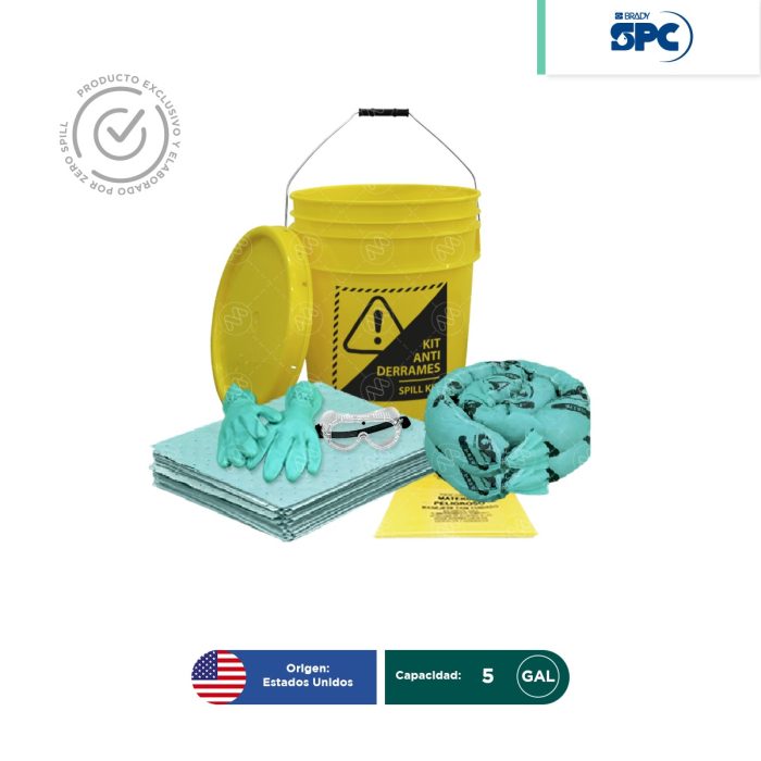 Kit antiderrames para líquidos agresivos o hazmat SPC 5 Gal | absorción 4 Gal - Image 1
