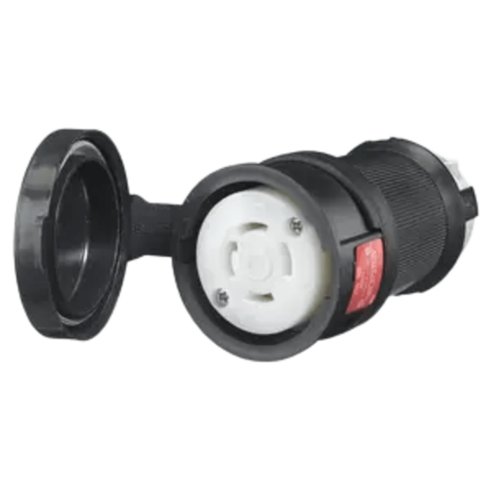 Conector Hembra con Bloqueo de Media Vuelta / 30 A 480 V CA / 3 Polos Trifasico / NEMA L16-30R / Terminal de Tornillo / Cubierta Hermetica Negra / Color Blanco y Negro. - Image 1