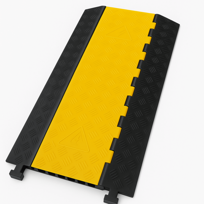 Protector de Cable de 3 Canales / Base de Goma y Tapa de Plastico / Tamai±o del Canal 56x55MM / Capacidad de Carga 6.1 Toneladas / Longitud 90 cm / Ancho del Contorno 50 cm / Altura 7.5 cm / Color Amarillo-Negro / Material Hule - Image 1